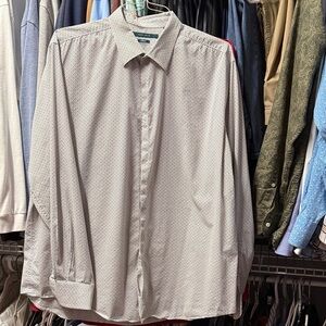 Perry Ellis White Geometric Dress Shirt